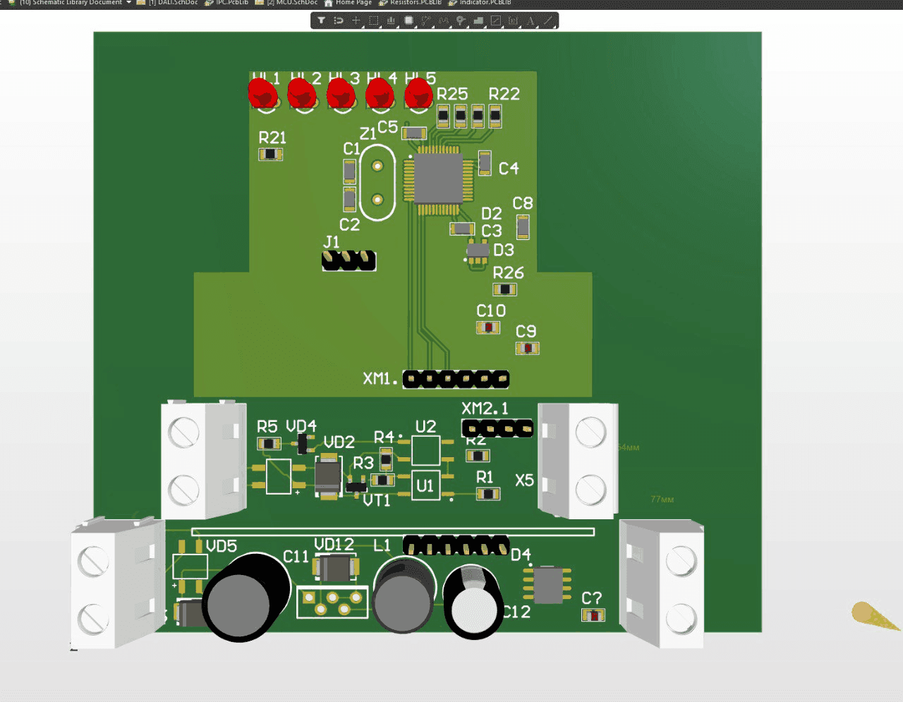3D-модель собственной печатной платы DALI-модуля на STM32F103